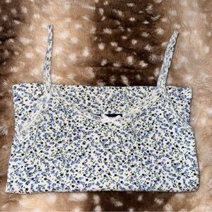 Brandy Melville White Floral Camisole with Blue Print